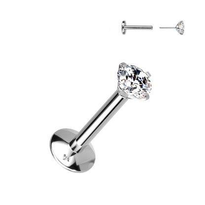 Titanium Silver Clear Prong Gem Threadless Flat Back Stud