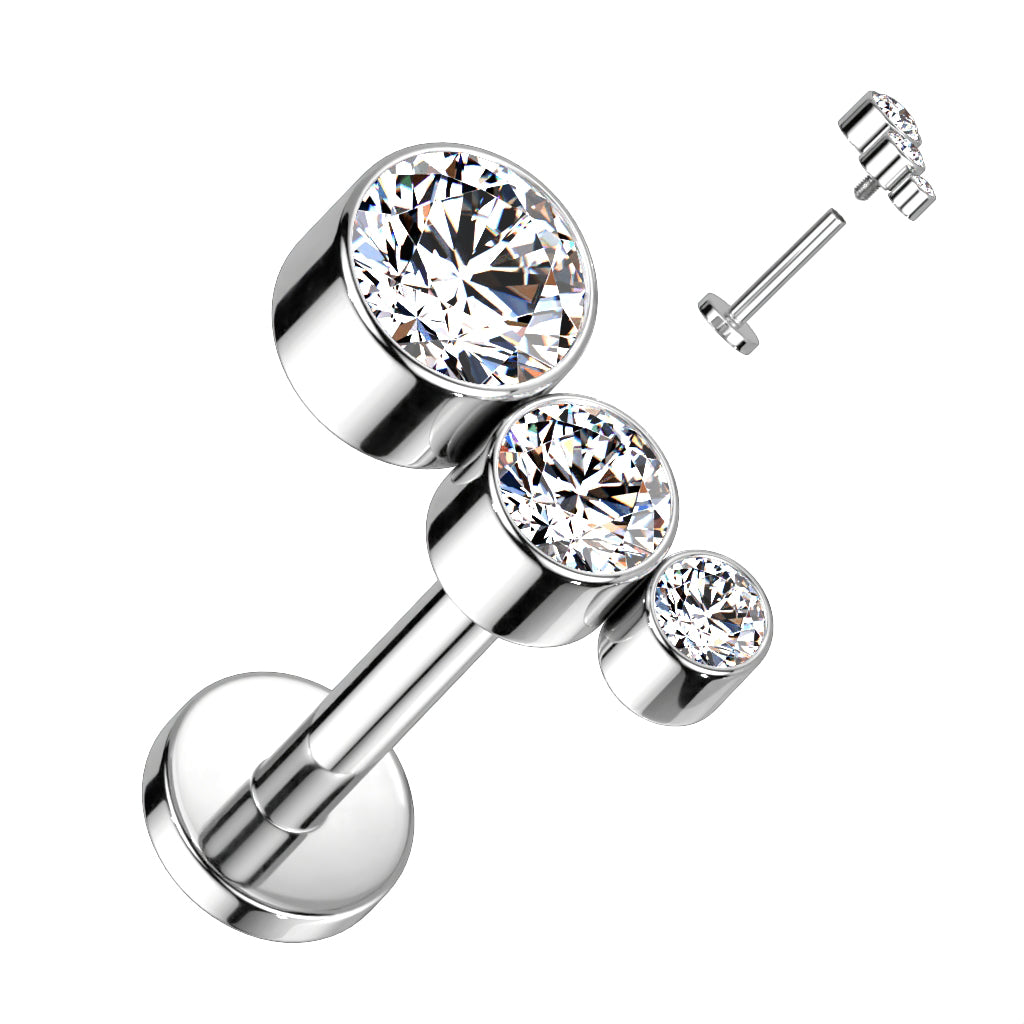 Titanium Silver Descending Bezel Clear Gem Flat Back Stud