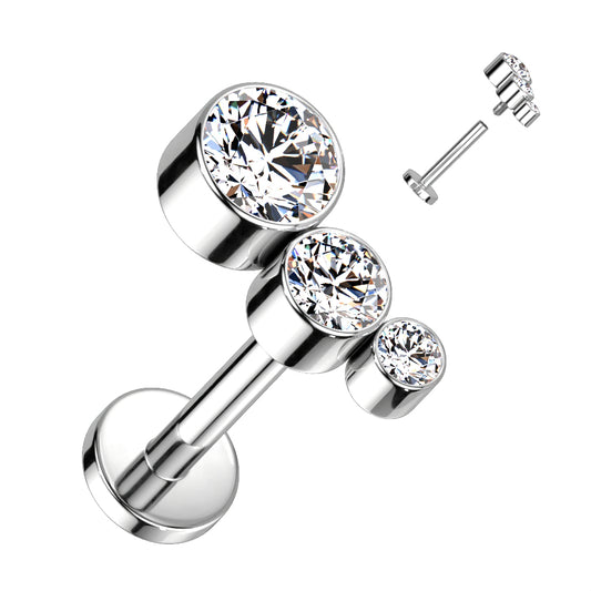 Titanium Silver Descending Bezel Clear Gem Flat Back Stud
