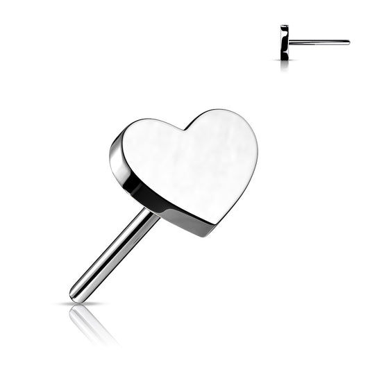 Titanium Silver Flat Heart Threadless Jewellery Top