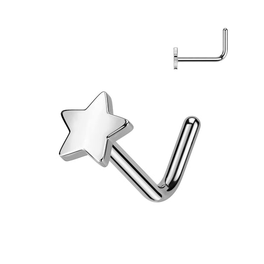 Titanium Silver Flat Star 'L' Bend Nose Stud