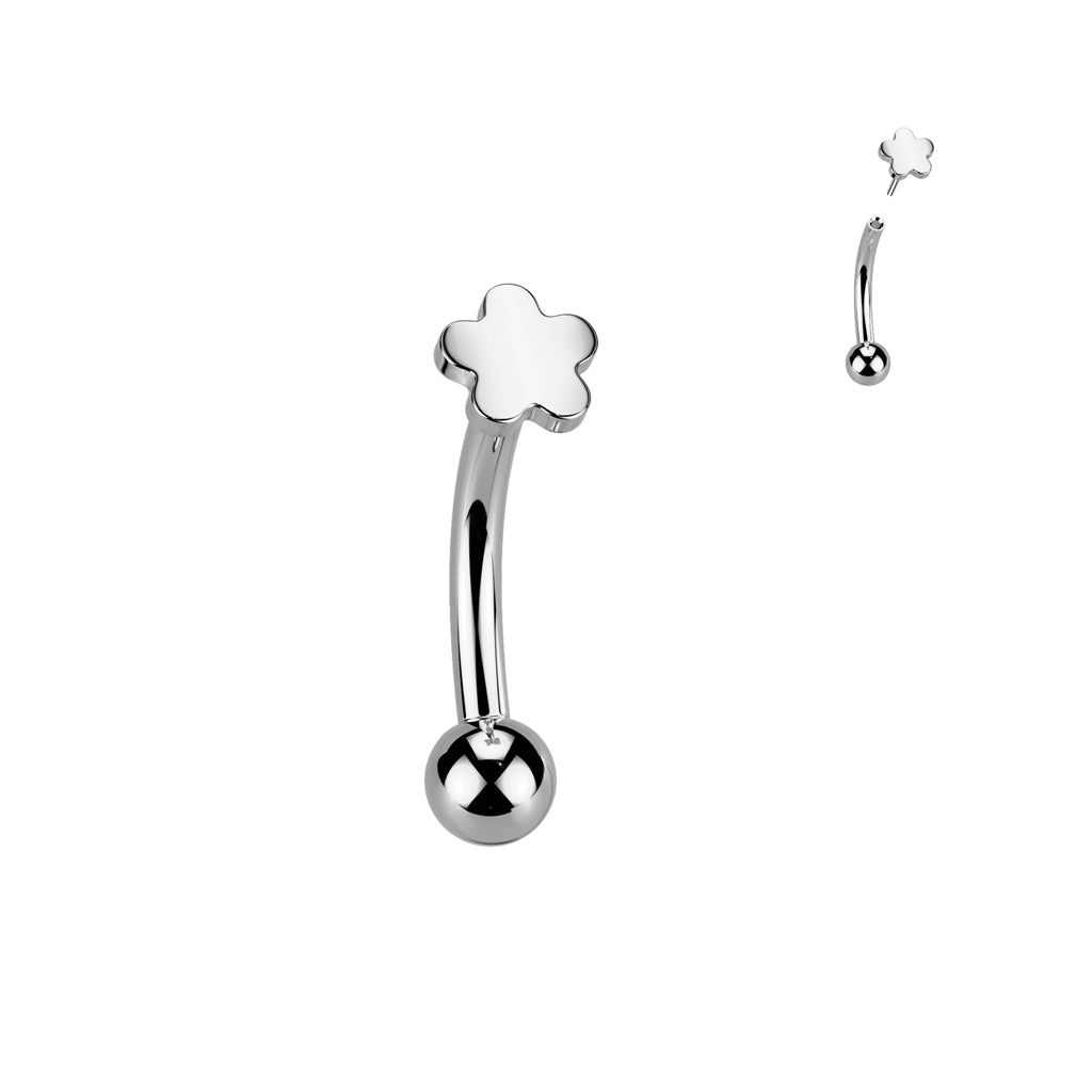Titanium Silver Flower Threadless Curved Barbell