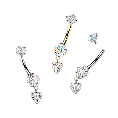 Titanium Silver Heart Dangle Belly Bar