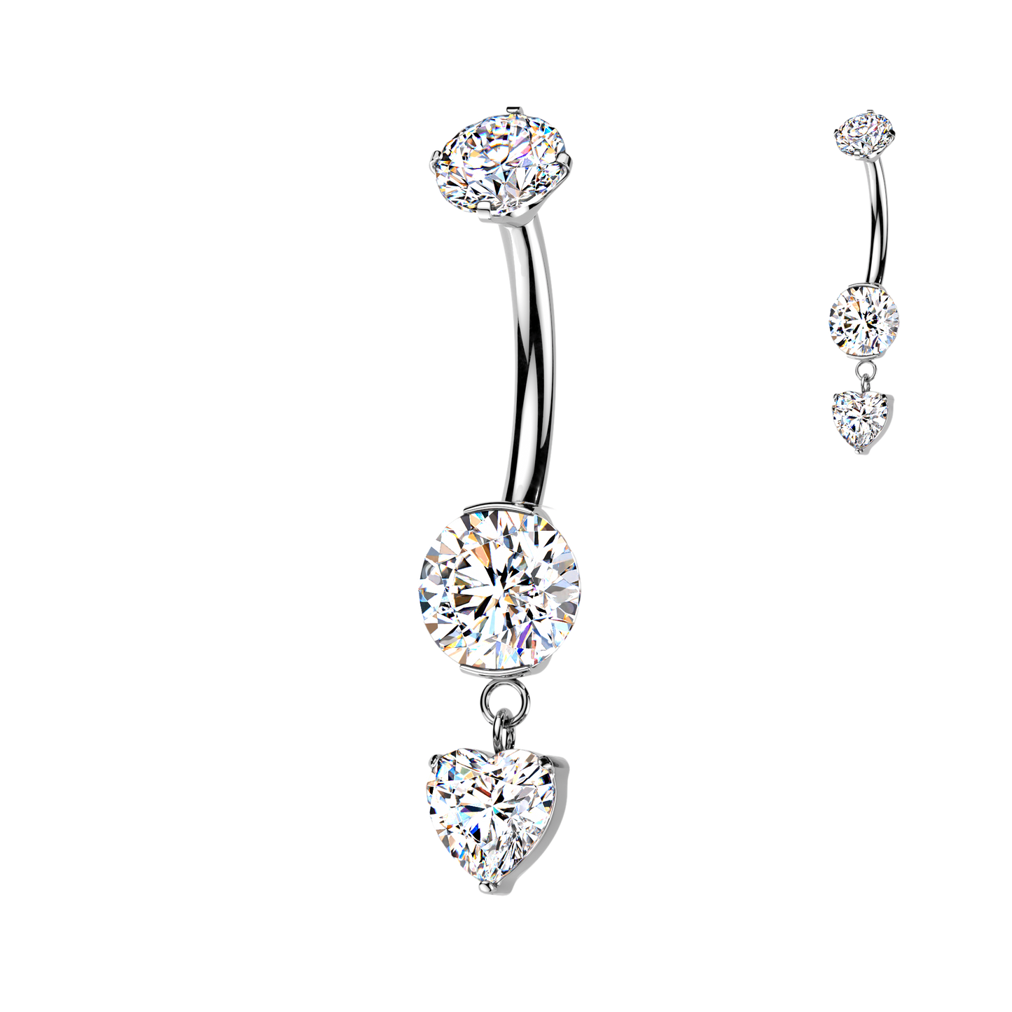 Titanium Silver Heart Dangle Belly Bar 14g