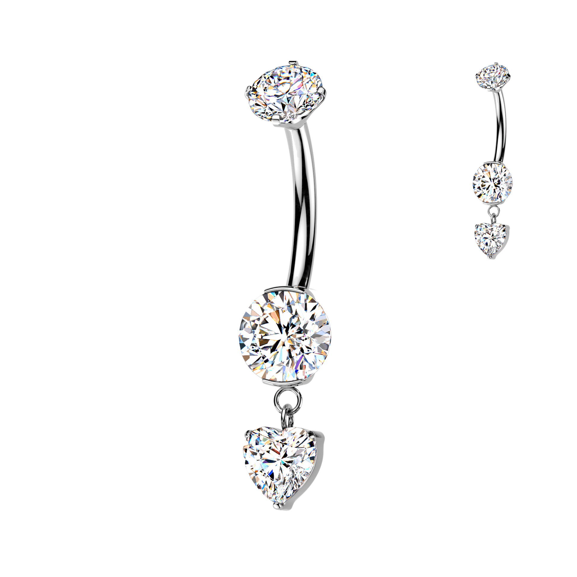 Titanium Silver Heart Dangle Belly Bar 14g