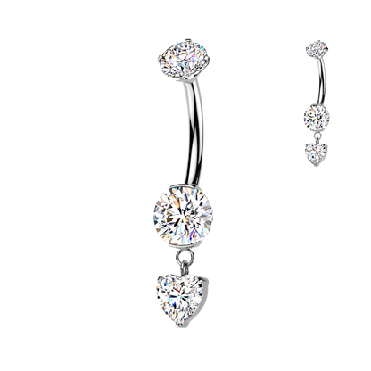 Titanium Silver Heart Dangle Belly Bar 14g