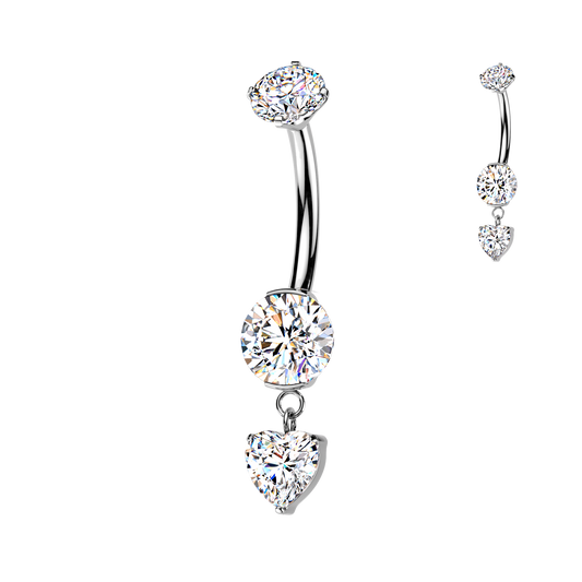 Titanium Silver Heart Dangle Belly Bar 14g