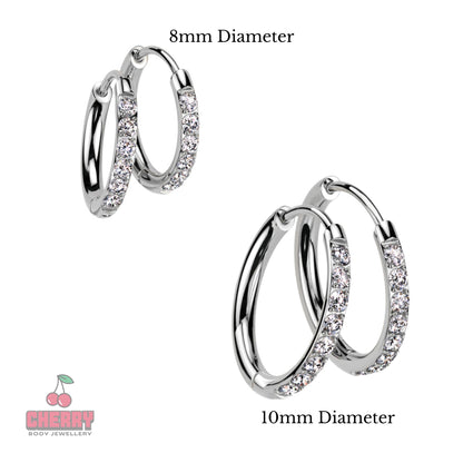 Titanium Silver Huggie CNC Set Cubic Zirconia Earrings