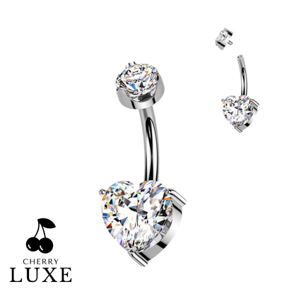 Titanium Silver Internally Threaded Heart Moissanite Belly Button Ring