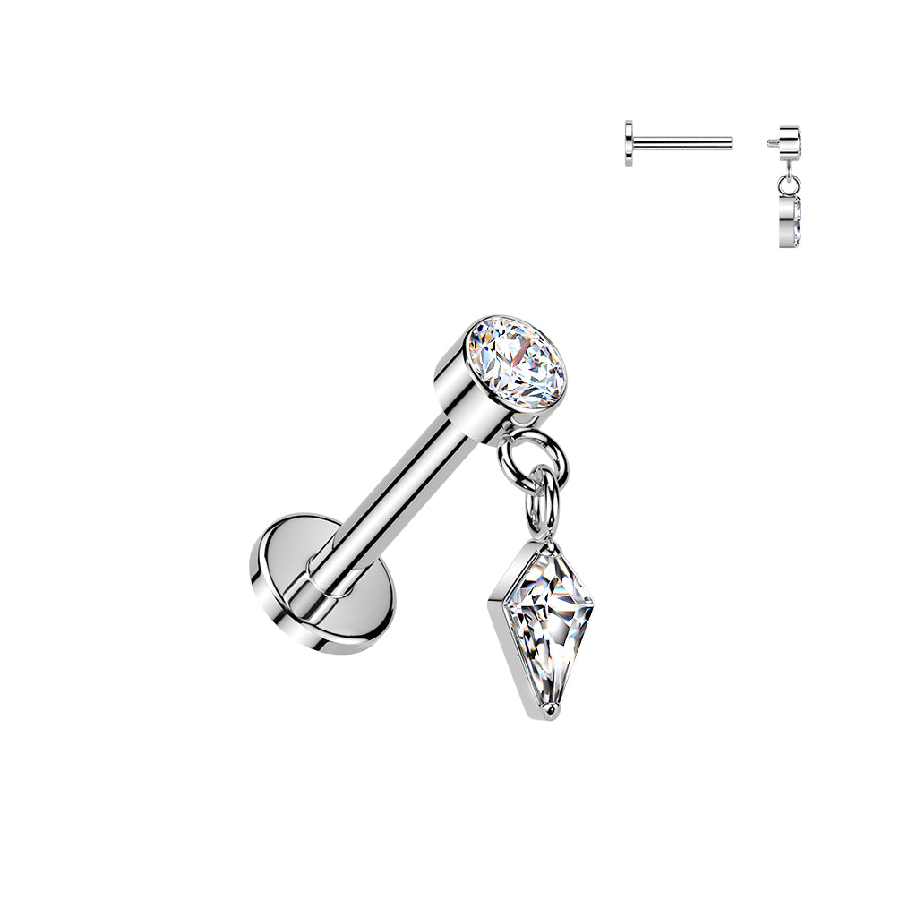 Titanium Silver Kite Dangle Flat Back Stud 16g
