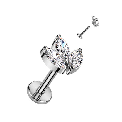 Titanium Silver Marquise Clear Gem Flat Back Stud
