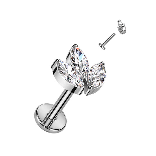 Titanium Silver Marquise Clear Gem Flat Back Stud