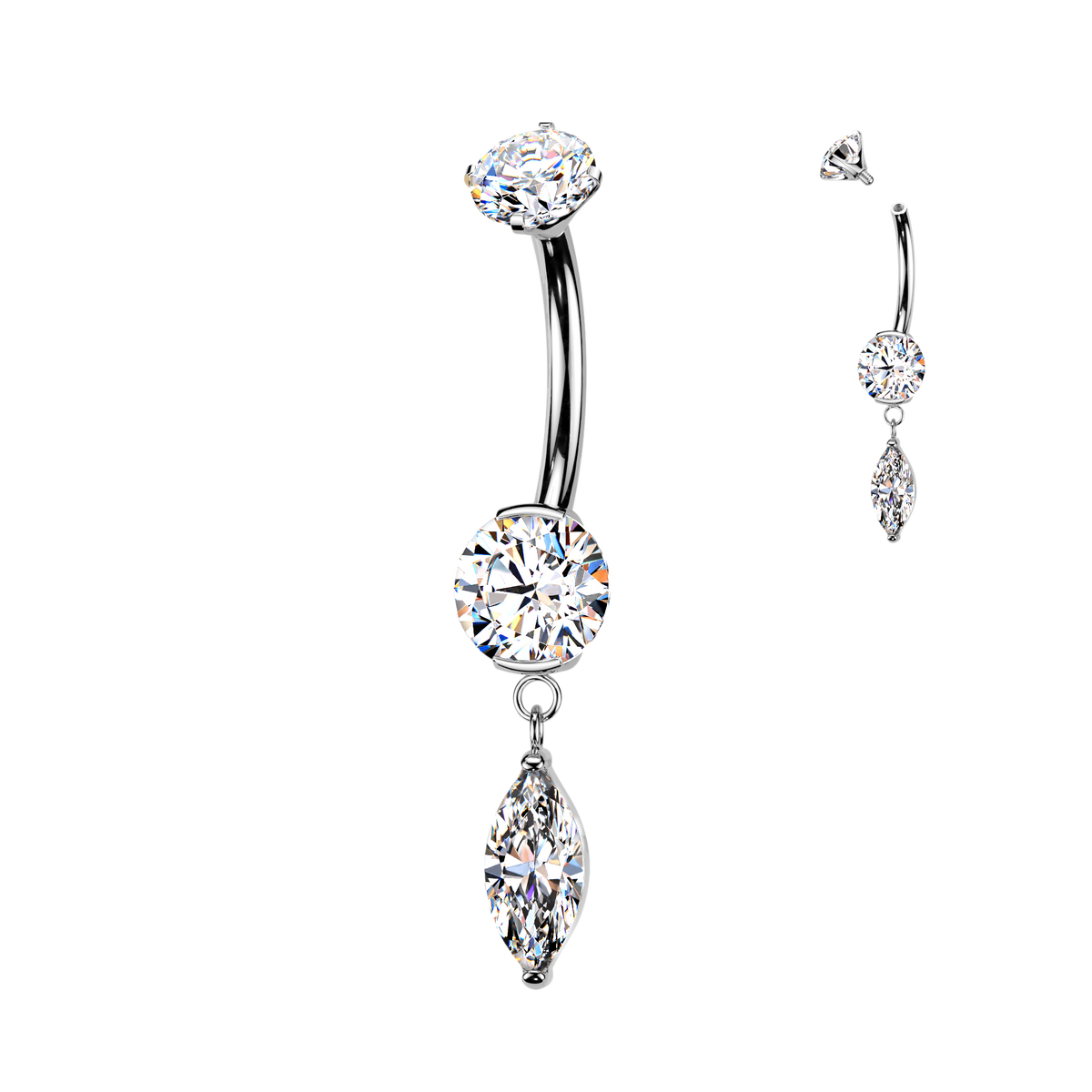 Titanium Silver Marquise Dangle Belly Bar 14g