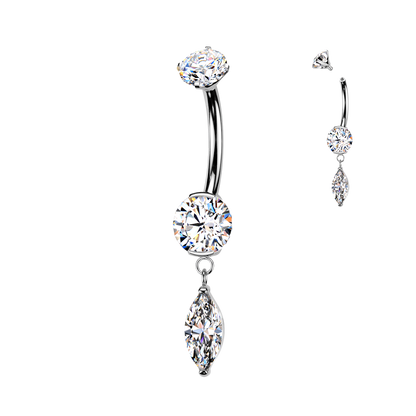 Titanium Silver Marquise Dangle Belly Bar 14g