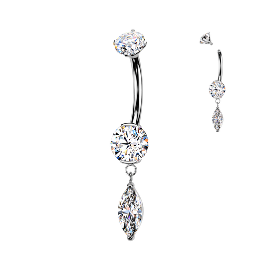 Titanium Silver Marquise Dangle Belly Bar 14g