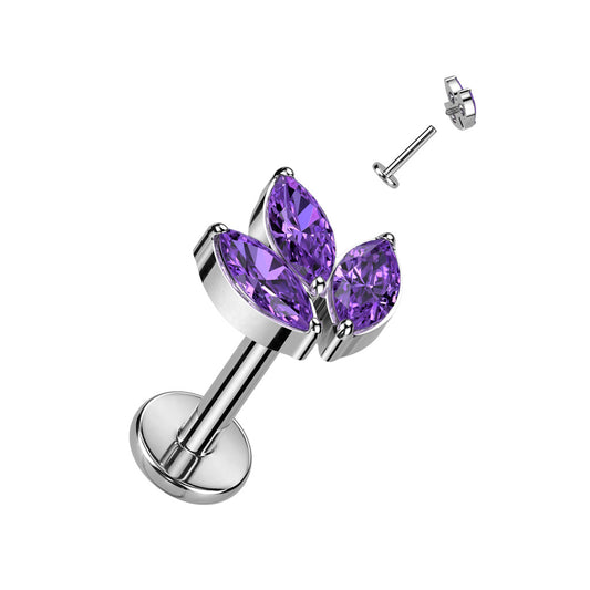 Titanium Silver Marquise Purple Gem Flat Back Stud