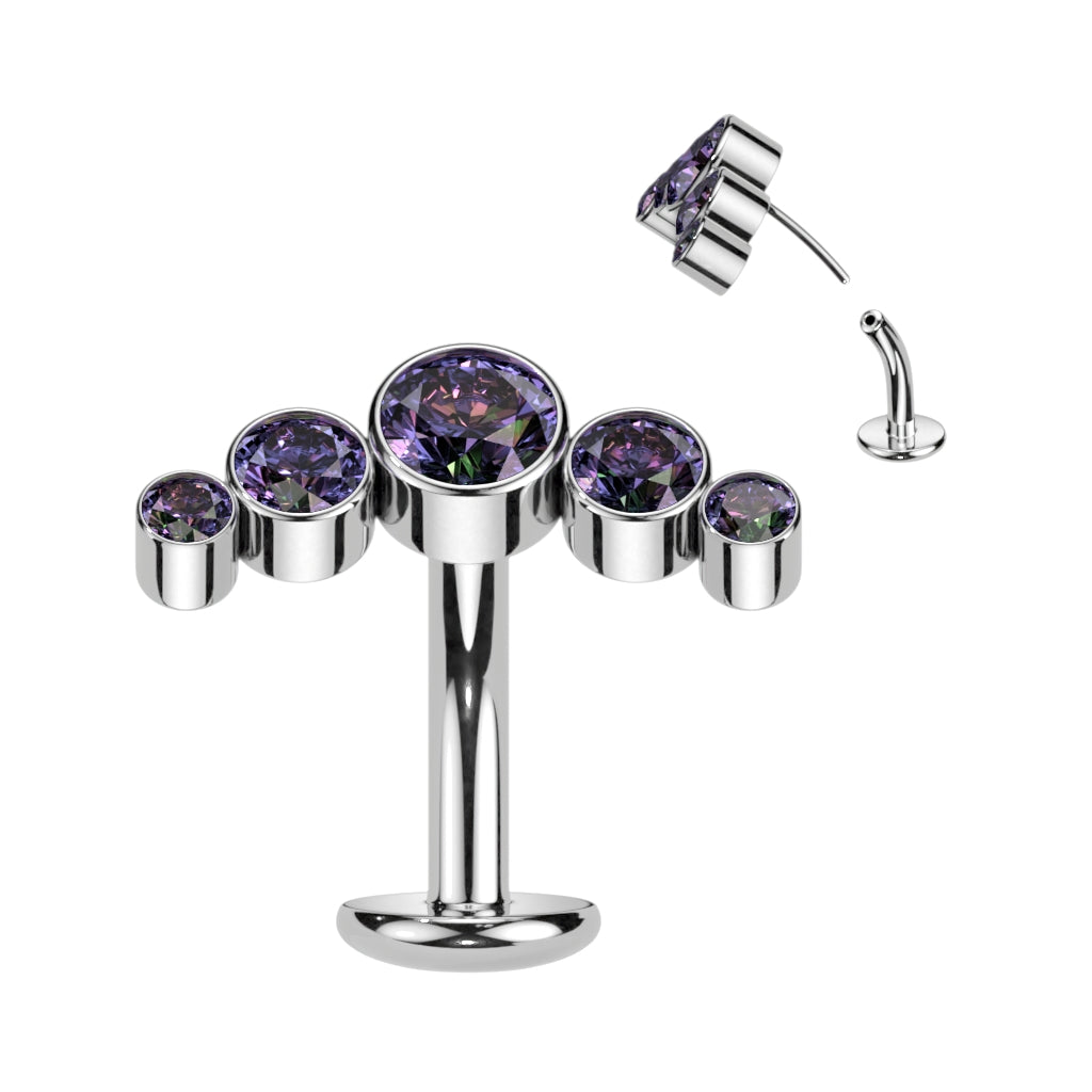 Titanium Silver Medium Vitrail 5 Gem Floating Belly Button Bar