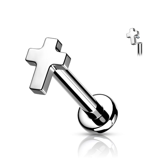Titanium Silver Micro Cross Flat Back Stud 16g