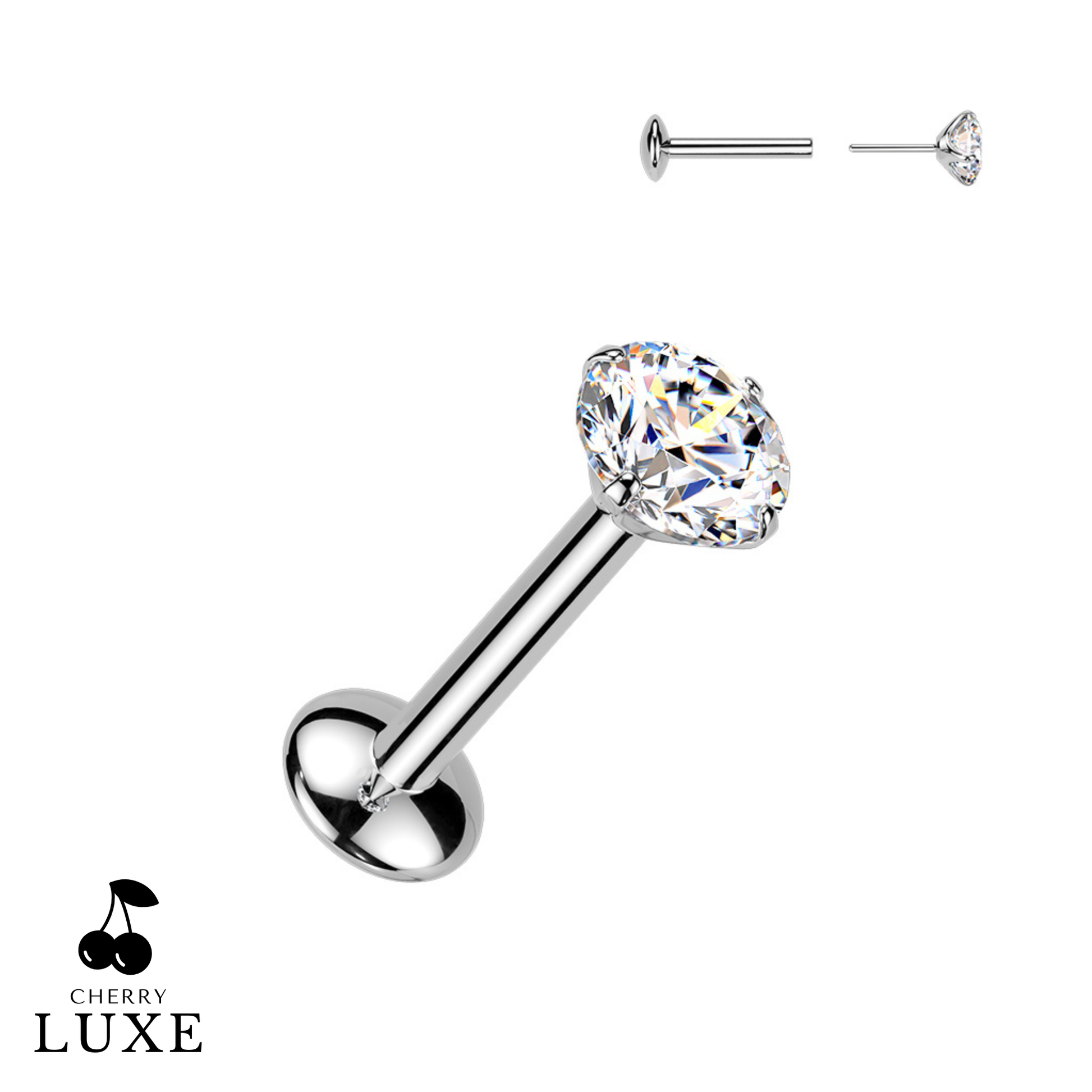 Titanium Silver Moissanite Gem Flat Back Stud