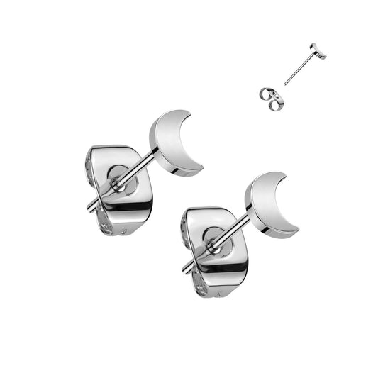 Titanium Silver Moon Stud Earrings (pair)