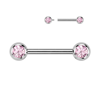 Titanium Silver Pink Gem Nipple Bar 14g