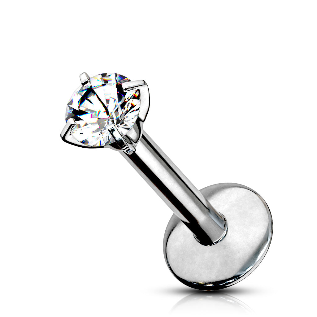 Titanium Silver Prong Set Clear Gem Flat Back Stud