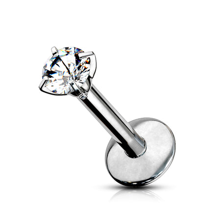 Titanium Silver Prong Set Clear Gem Flat Back Stud