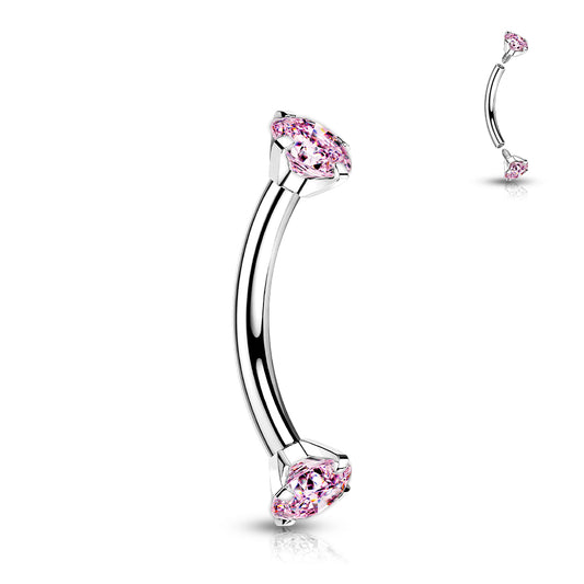 Titanium Silver Prong Set Pink Gem Curved Piercing Barbell