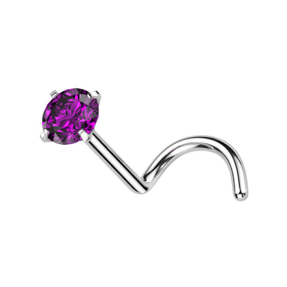 Titanium Silver Purple Gem Nose Ring Screw