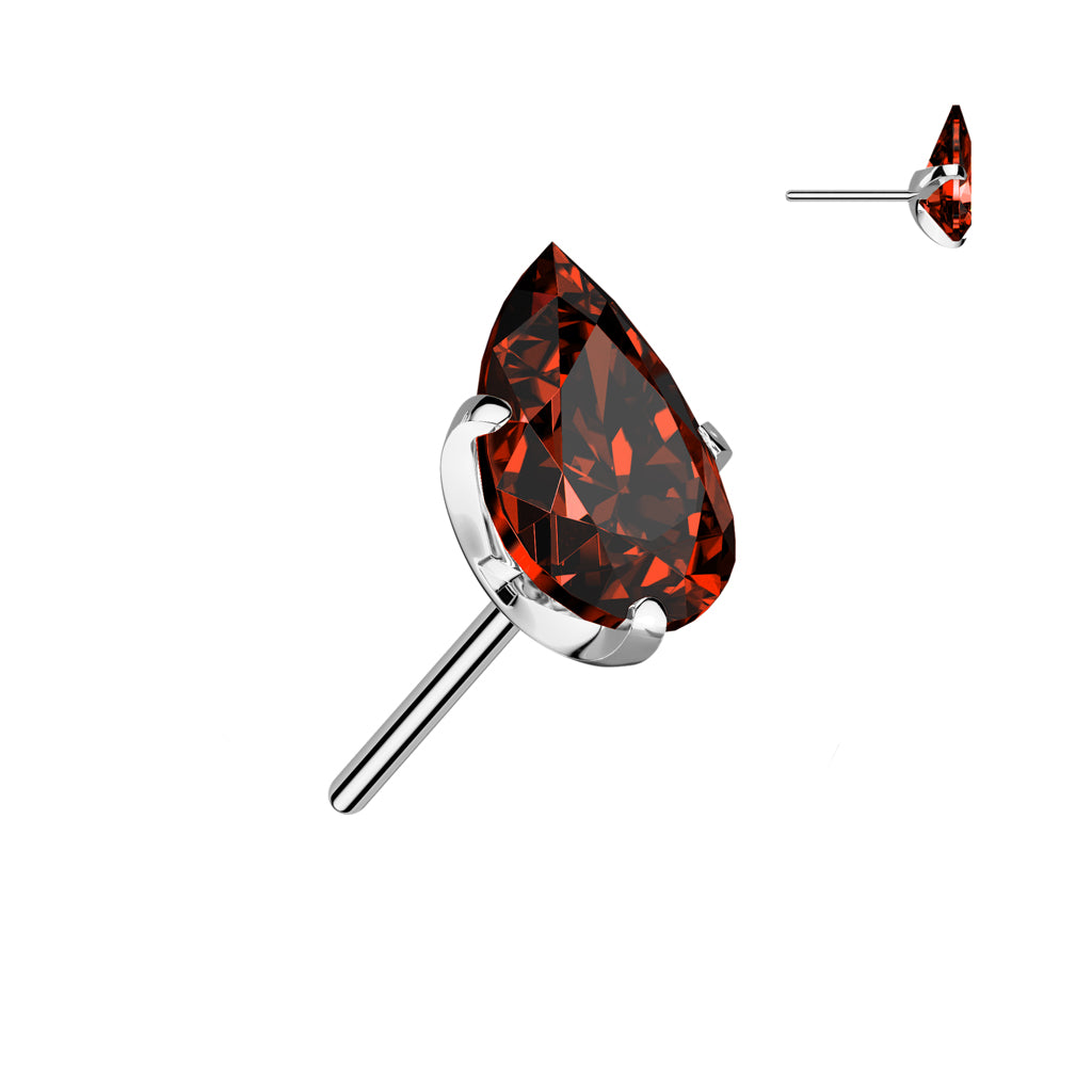 Titanium Silver Red Teardrop Gem Threadless Top