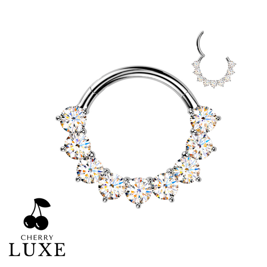 Titanium Silver Round Moissanite Gem Clicker Ring