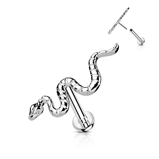 Titanium Silver Snake Threadless Flat Back Stud 16g