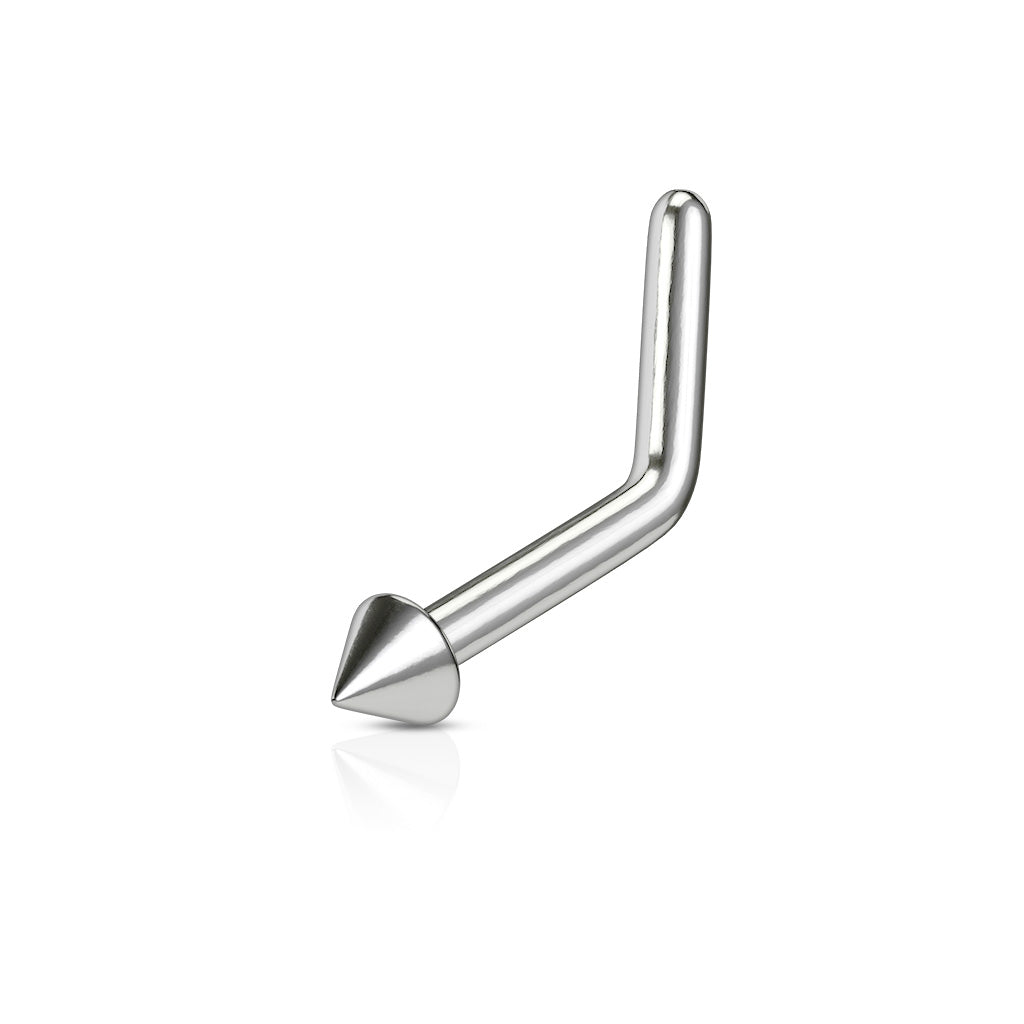 Titanium Silver Spike 'L' Bend Nose Stud