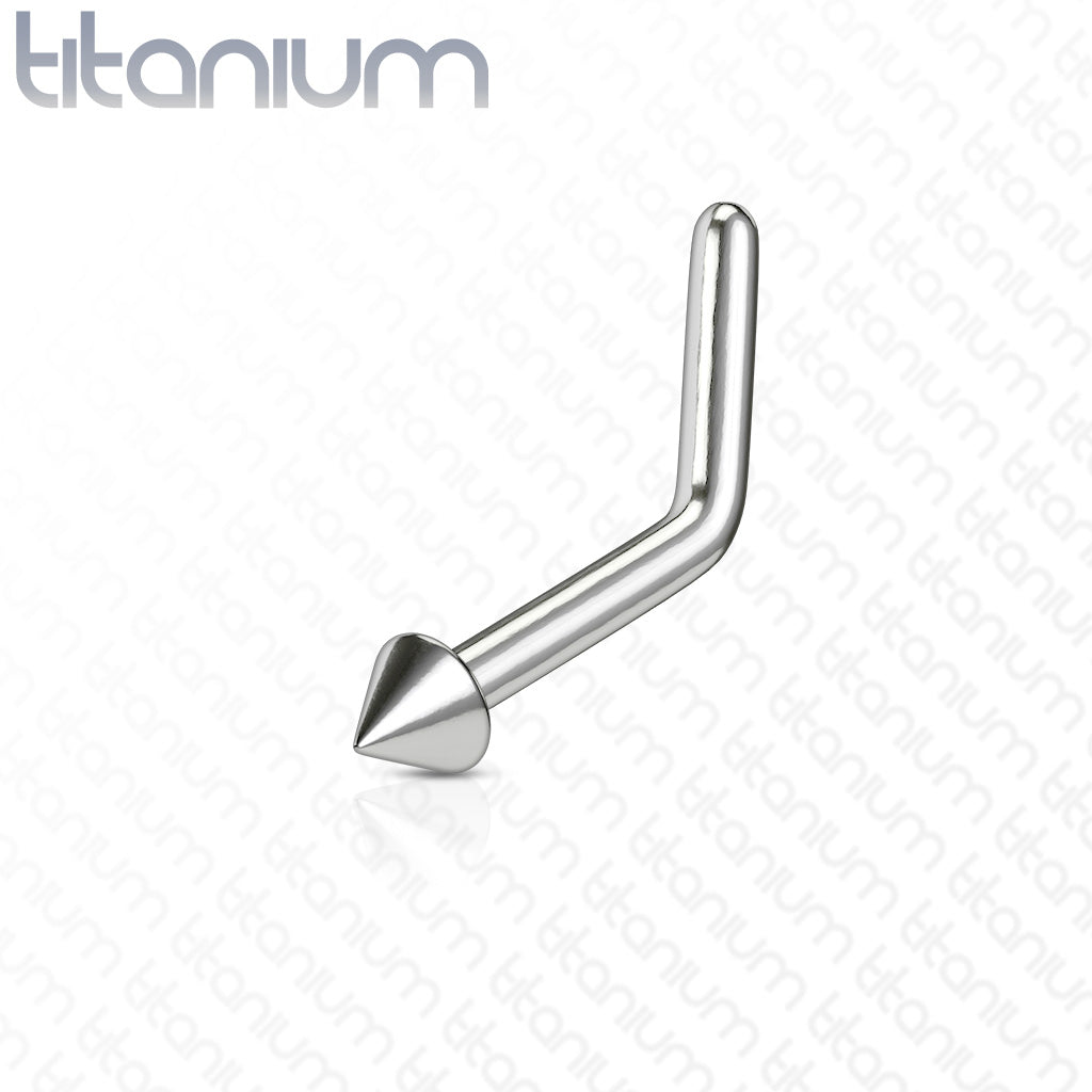 Titanium Silver Spike 'L' Bend Nose Stud 20g
