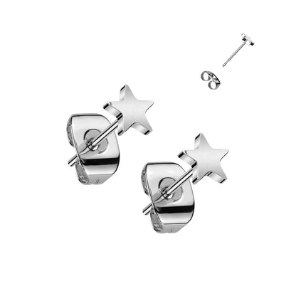 Titanium Silver Star Stud Earrings (pair)