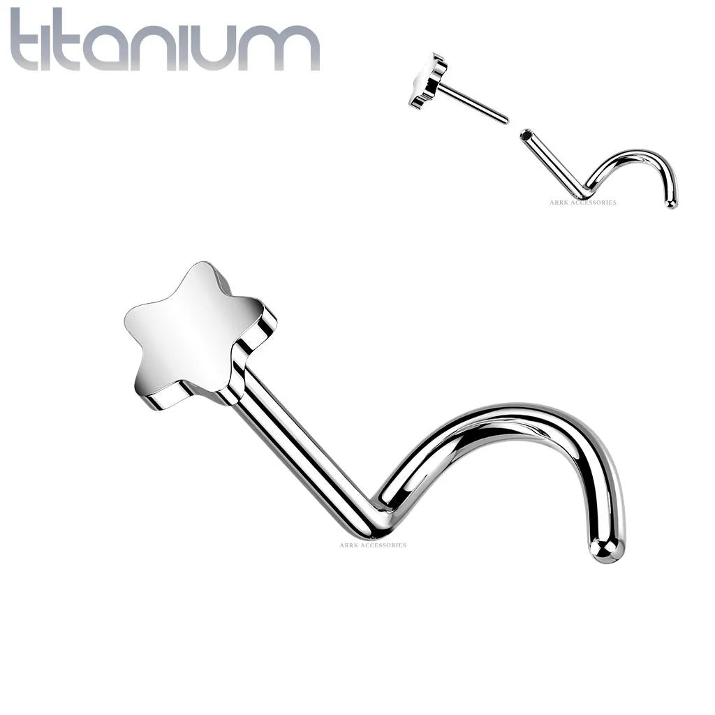 Titanium Silver Threadless Star Top Nose Screw