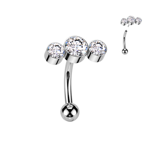 Titanium Silver Triple Gem Curved Threadless Barbell 16g