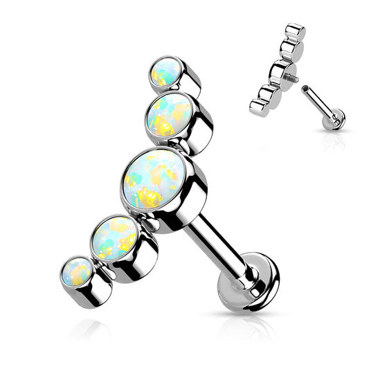 Titanium Silver White Opal Curved Flat Back Stud 16g