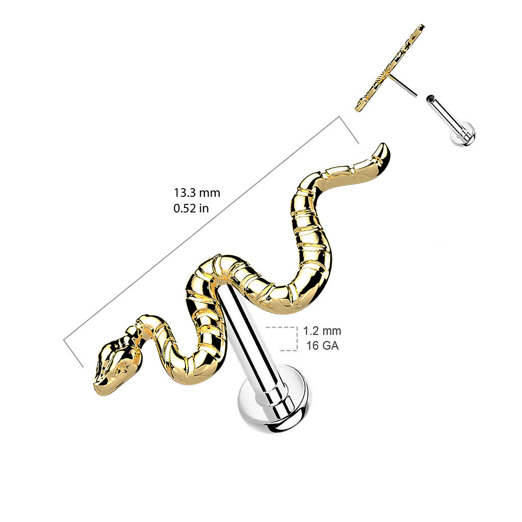 Titanium Snake Threadless Flat Back Stud Measurements 16g