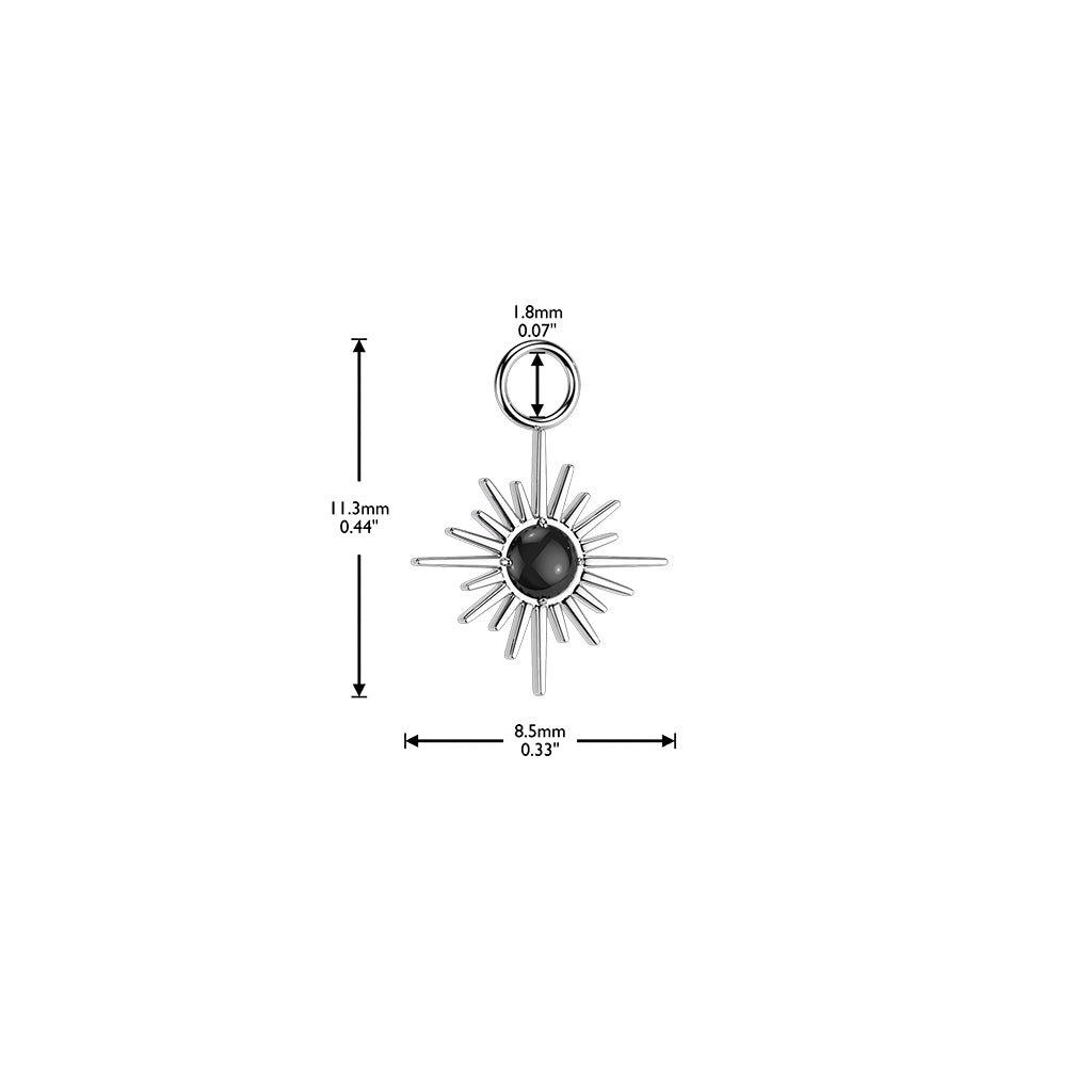 Titanium Sunburst Charm Dangle dimensions