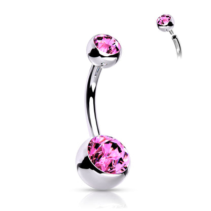 Titanium Sweet Pink Double Gem Belly Button Bar 14g