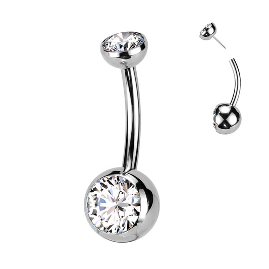 Titanium Threadless Clear Double Gem Navel Bar