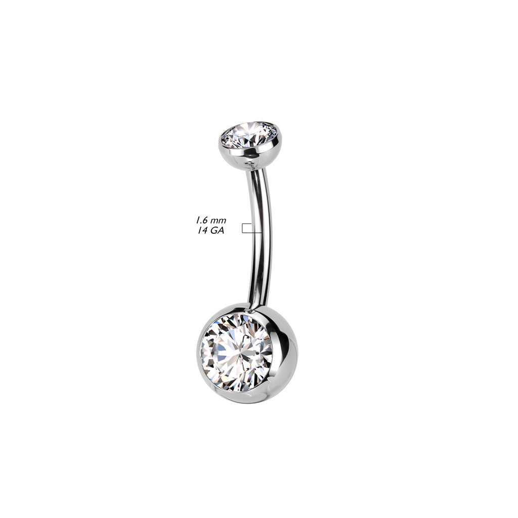 Titanium Threadless Clear Double Gem Navel Bar dimensions