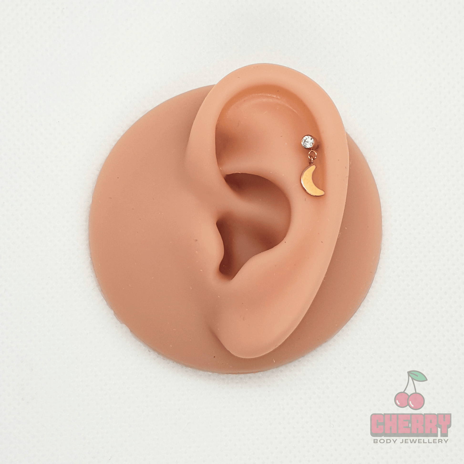 Titanium Threadless Moon Gem Dangle Flat Back Stud