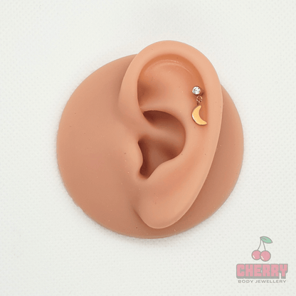 Titanium Threadless Moon Gem Dangle Flat Back Stud