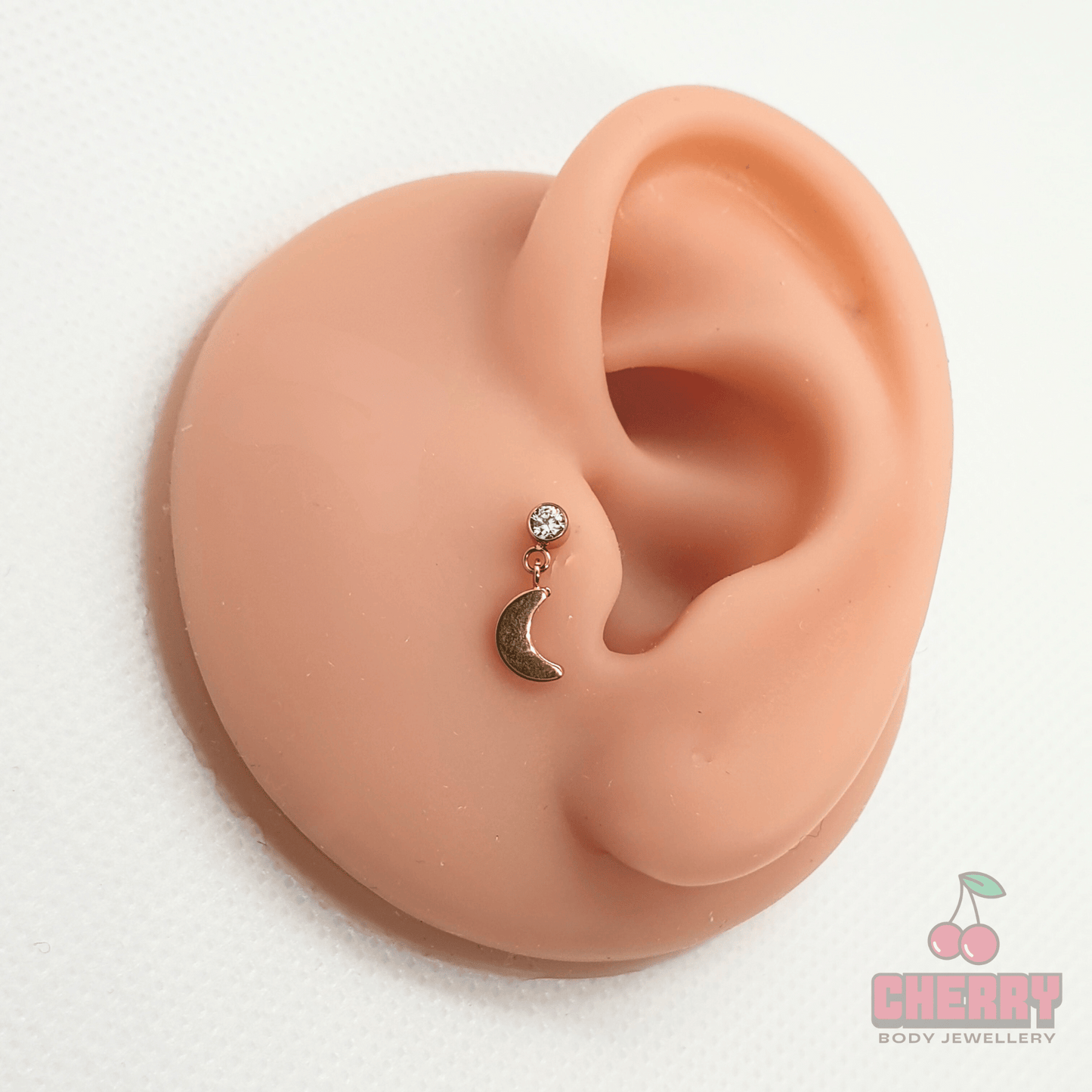 Titanium Threadless Moon Gem Dangle Flat Back Stud 16g