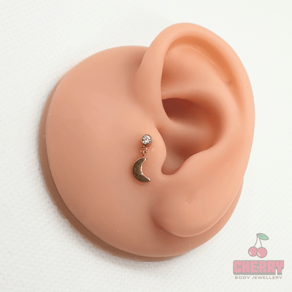 Titanium Threadless Moon Gem Dangle Flat Back Stud 16g