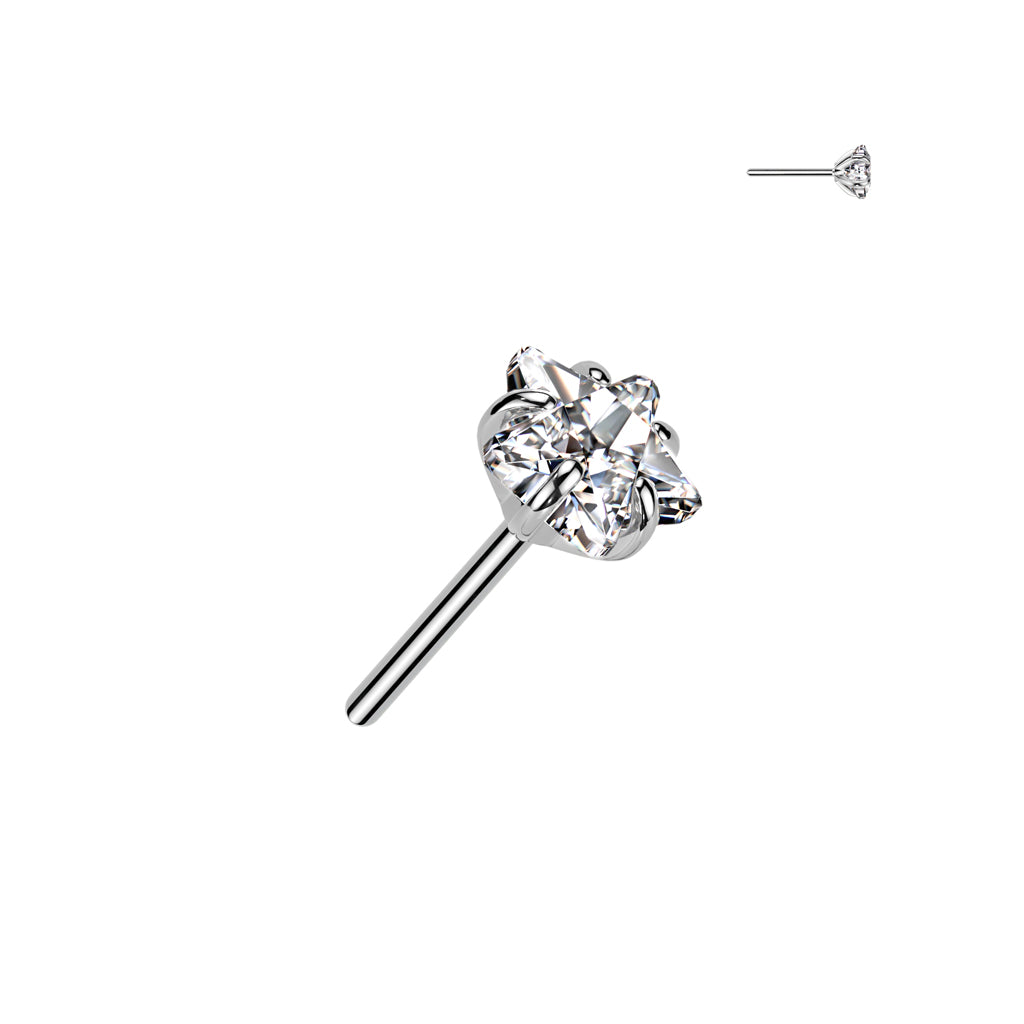Titanium Threadless Push Fit star with Prong set Clear gem Top