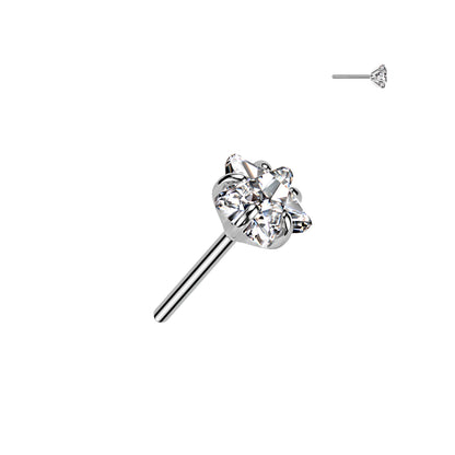 Titanium Threadless Push Fit star with Prong set Clear gem Top