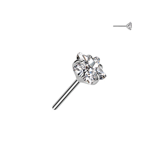 Titanium Threadless Push Fit star with Prong set Clear gem Top